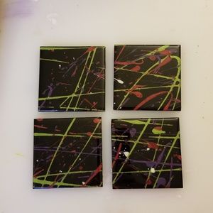 NWT Handmade 4 Coaster Set Acrylic Pour Puzzle